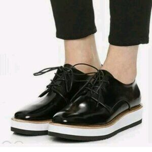 Vince Reed Platform Oxford Glazed Black Leather Lace-Up Women's Size 8.5M